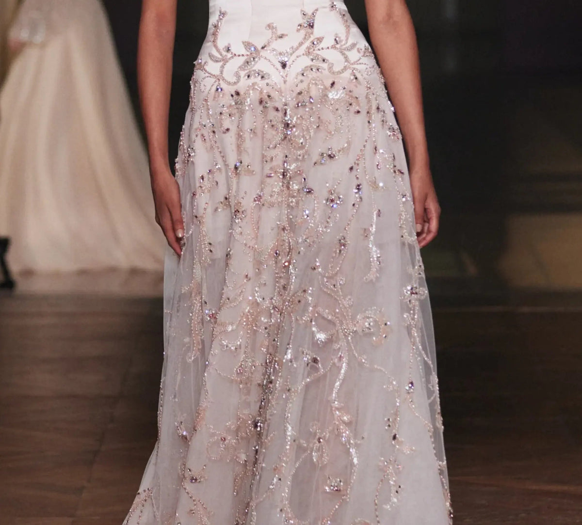Luxury Pink Embroidered Beaded Strapless Fitted Evening Dress SS529