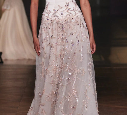 Luxury Pink Embroidered Beaded Strapless Fitted Evening Dress SS529