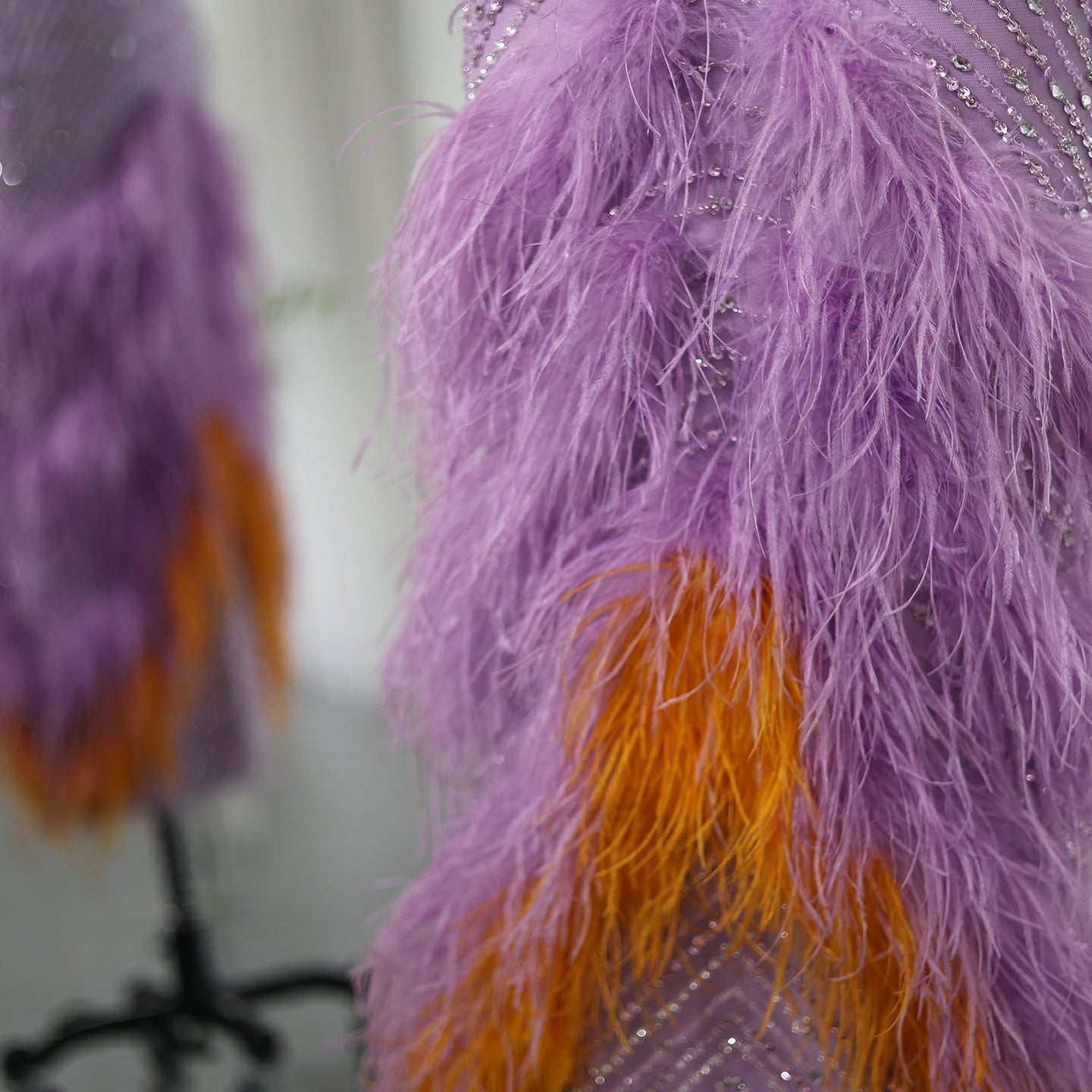 Luxury Feathers Lilac Crystal Mermaid Evening Dresses SS473