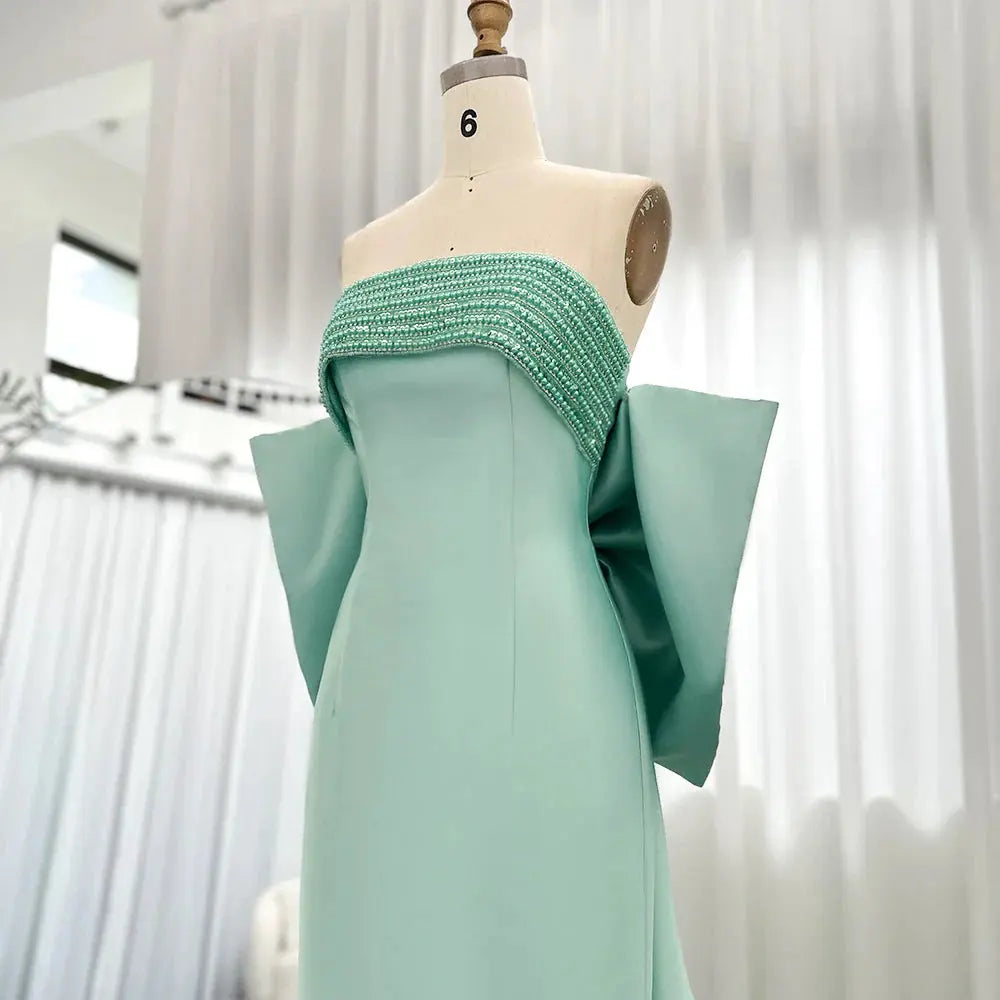 Luxury Lilac Beaded Evening Dress with Bow Cape SS319