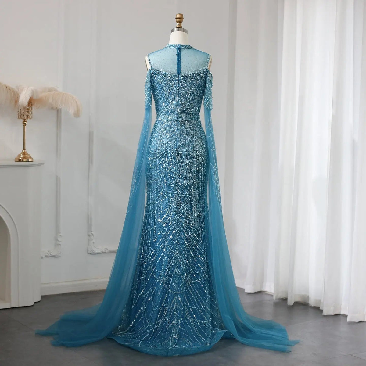 Luxury Evening Dress with Cape Sleeves SS205