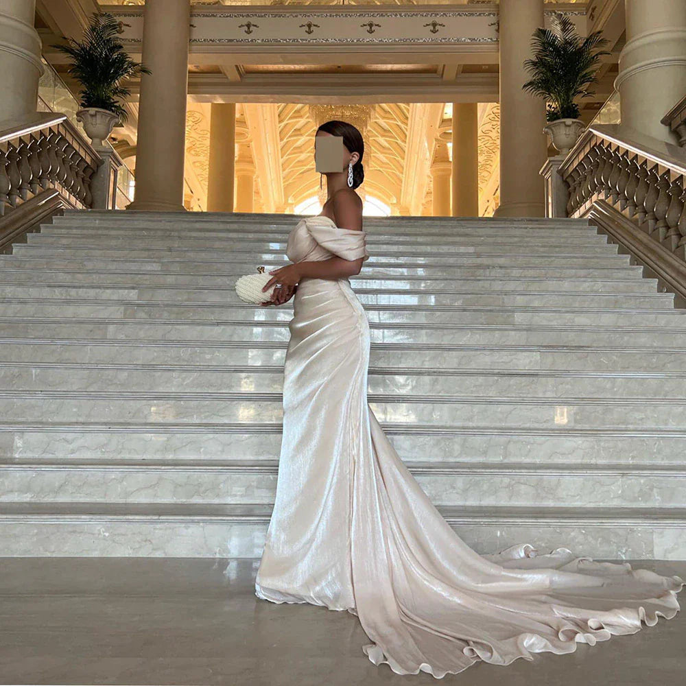 Elegant Off Shoulder Beige Mermaid Evening Dress SF001