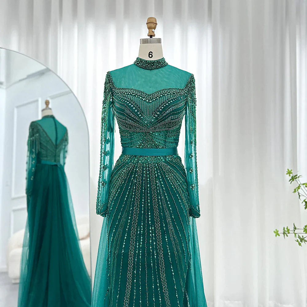 Luxury Champagne Evening Dress with Detachable Overskirt SS265