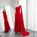 Luxury Burgundy One Shoulder Evening Dress with Cape Sleeve SS384