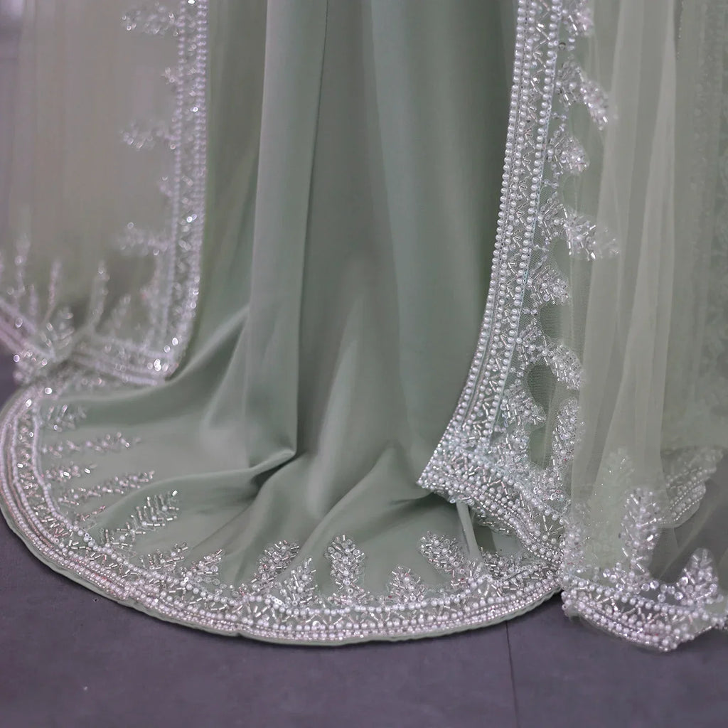 Luxury Crystal Blue Mermaid Evening Dresses with Cape Sleeves SS445