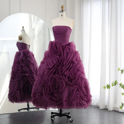 Luxury 3D Rose Flower Purple Strapless Evening Dress SF451