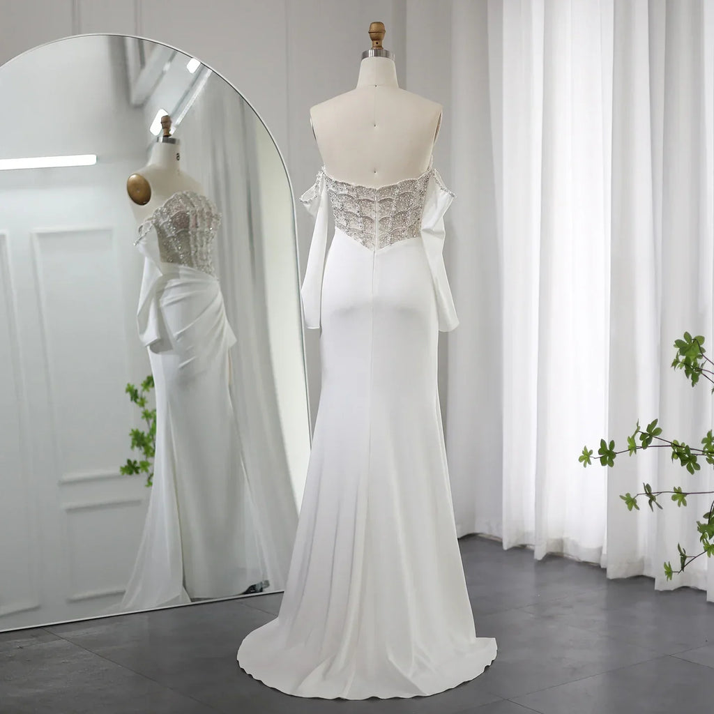 Luxury Mermaid White Evening Dress with High Slit SS416