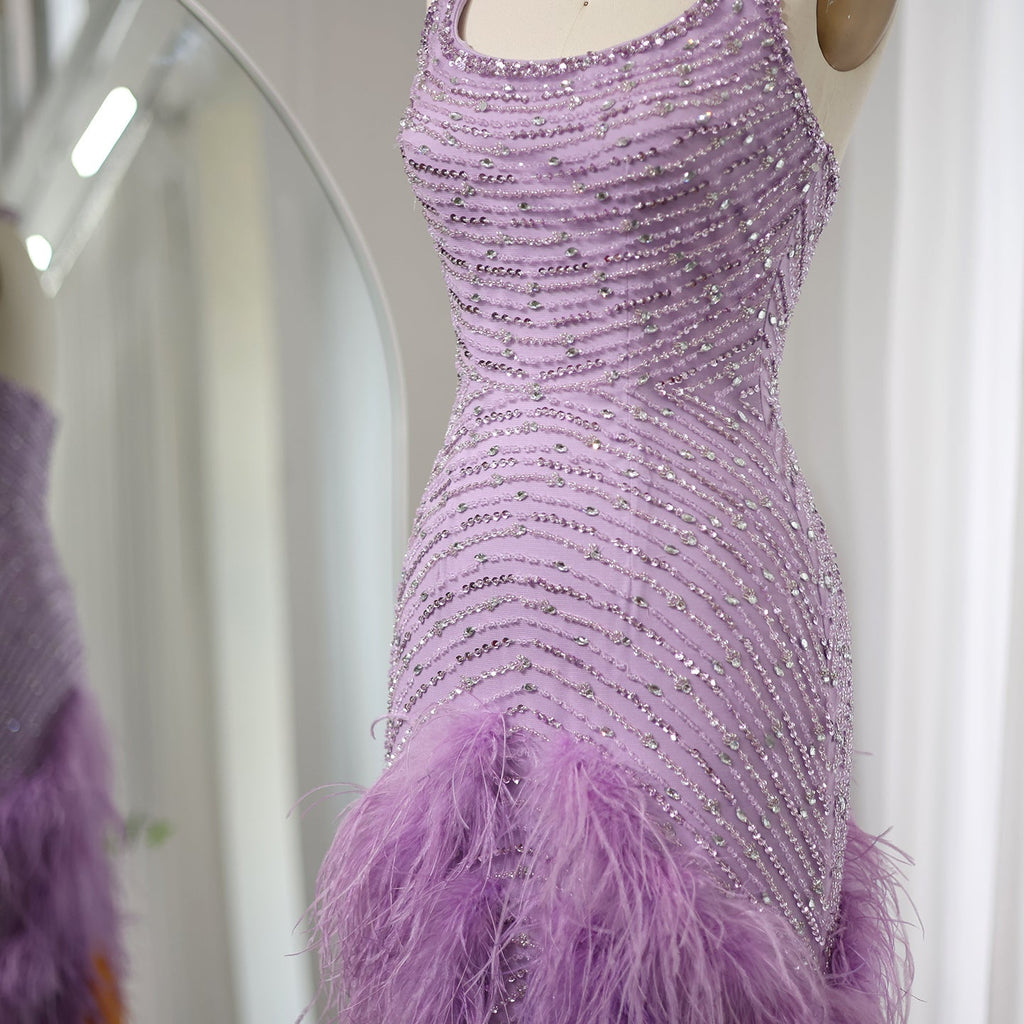 Luxury Feathers Lilac Crystal Mermaid Evening Dresses SS473