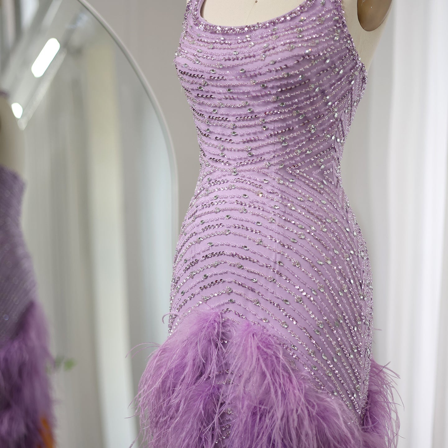 Luxury Feathers Lilac Crystal Mermaid Evening Dresses SS473