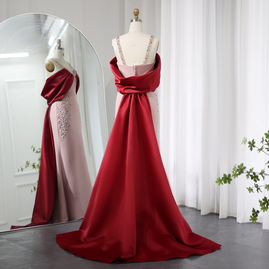 Luxury Pink Burgundy Mermaid Evening Dress with Cape SS446