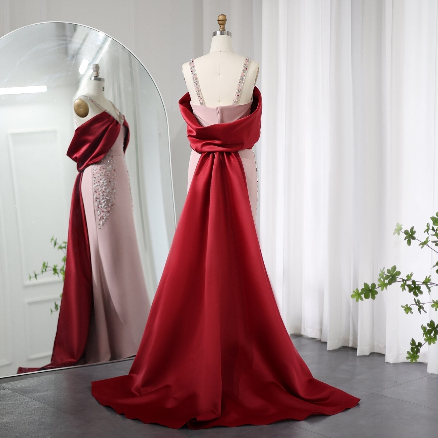 Luxury Pink Burgundy Mermaid Evening Dress with Cape SS446