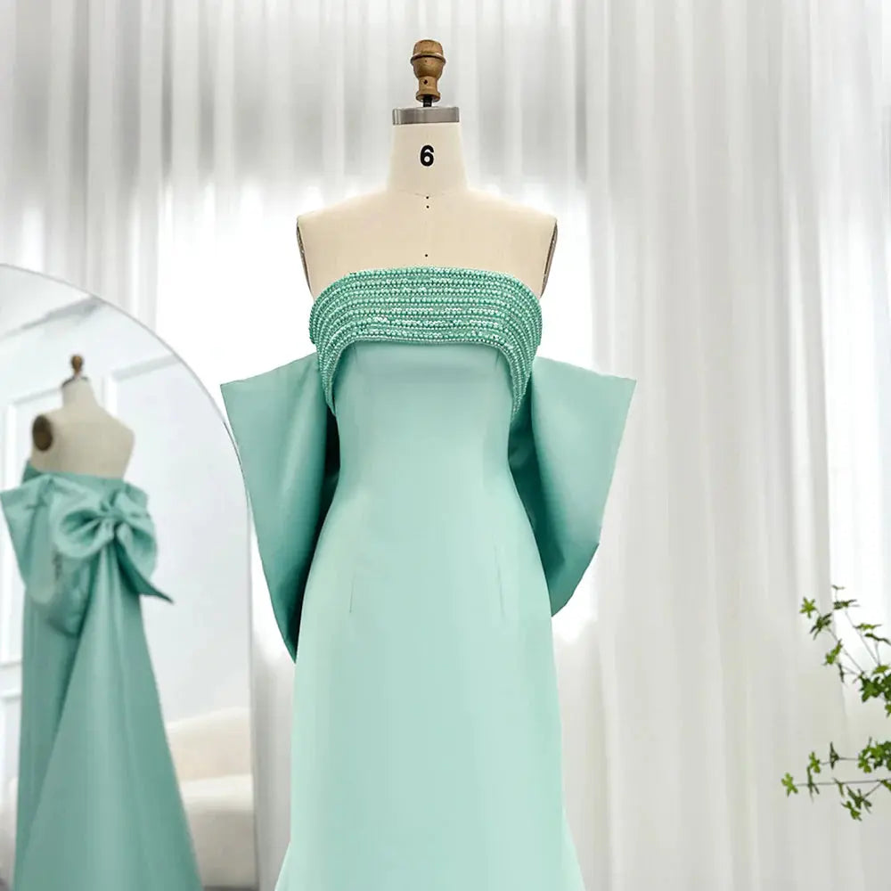 Luxury Lilac Beaded Evening Dress with Bow Cape SS319