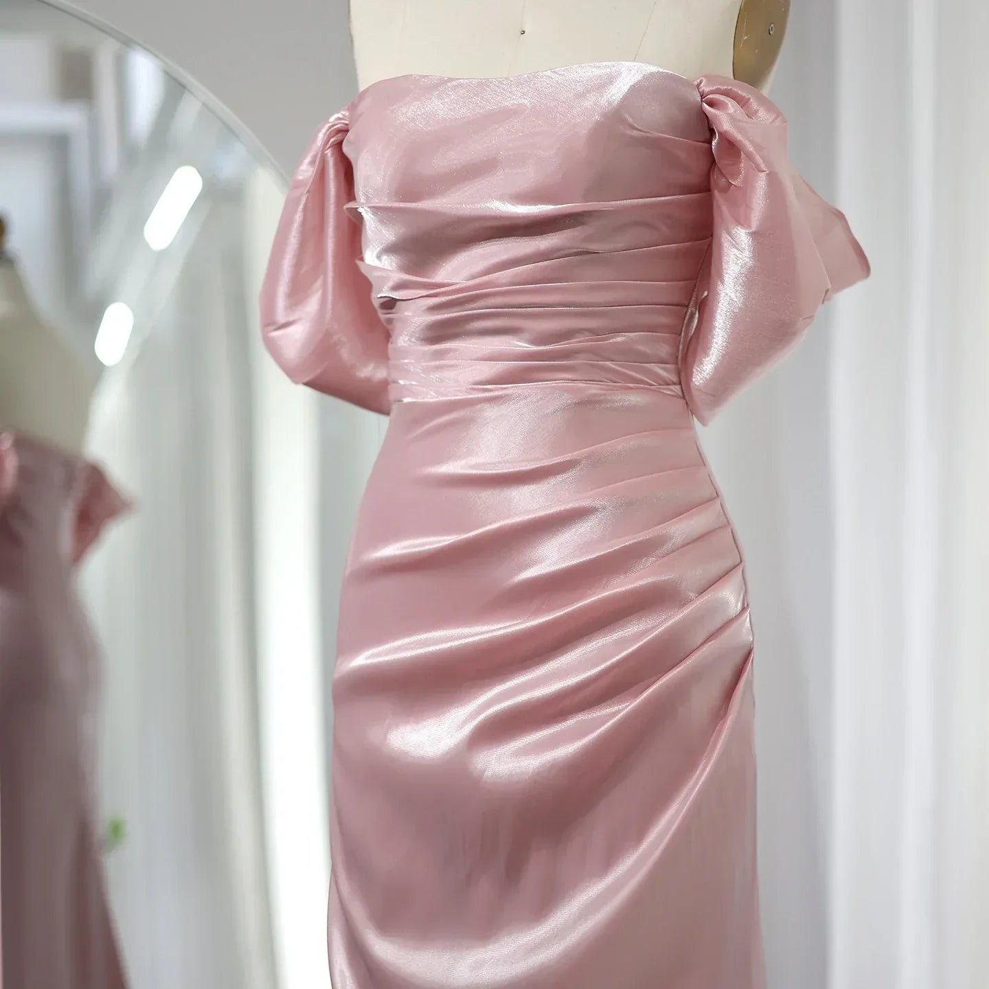 Elegant Off Shoulder Beige Mermaid Evening Dress SF001