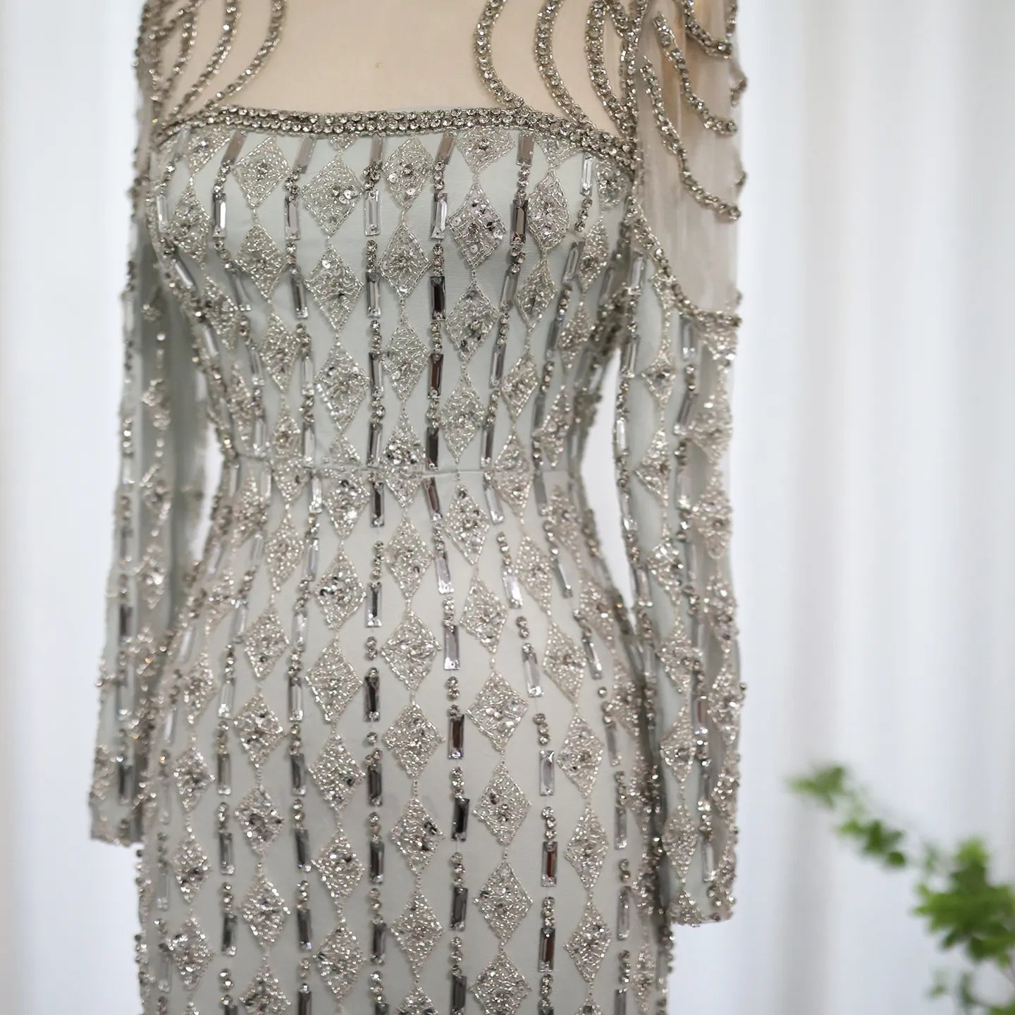 Luxury Sage Green Long Sleeves Mermaid Evening Dress SS398