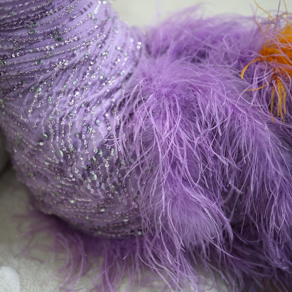 Luxury Feathers Lilac Crystal Mermaid Evening Dresses SS473
