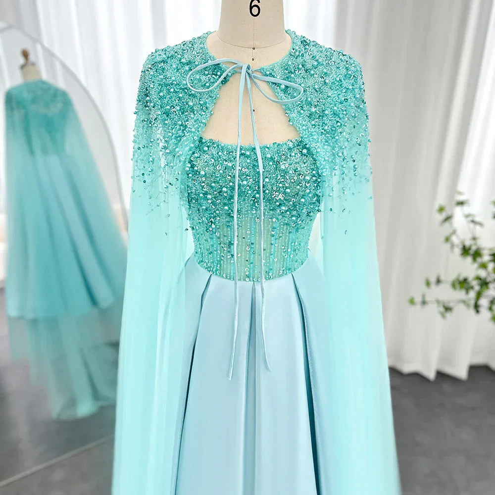 Luxury Beaded Blush Pink Midi Evening Dress with Cape SS392