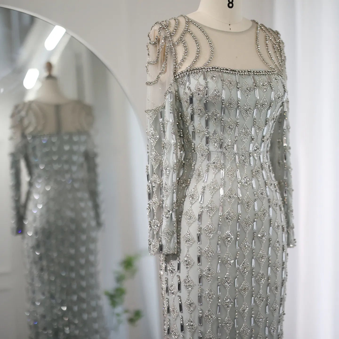 Luxury Sage Green Long Sleeves Mermaid Evening Dress SS398