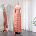 Elegant Coral Pink Tassel Strapless Evening Dress with Cape Sleeves SS143