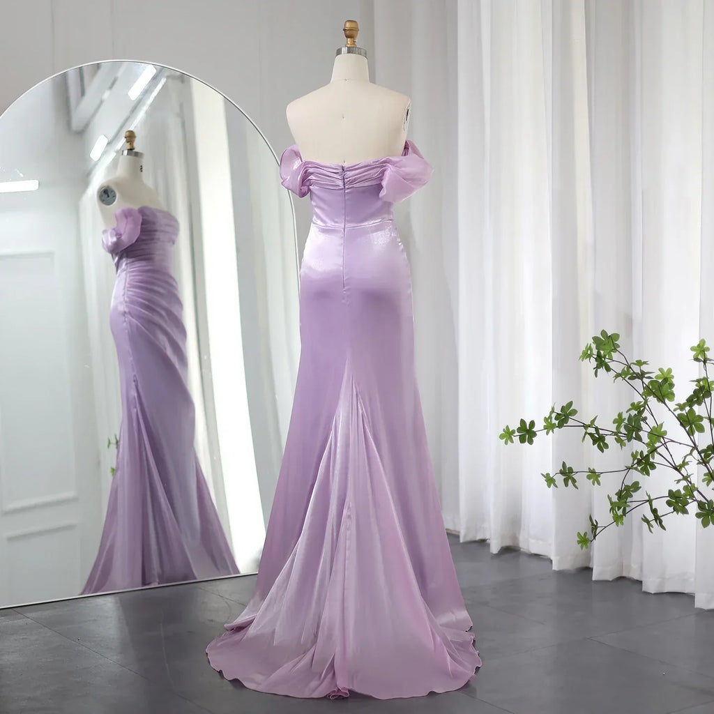 Elegant Off Shoulder Beige Mermaid Evening Dress SF001