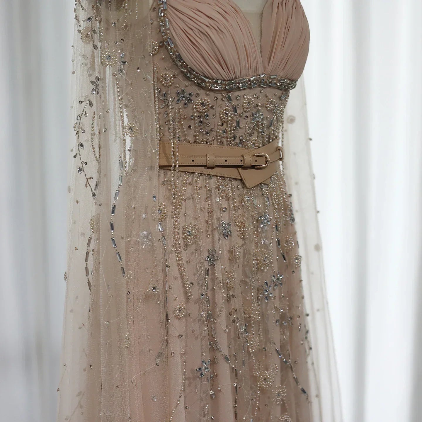 Luxury Beaded Tassel Champagne Evening Dresses with Slit SS376
