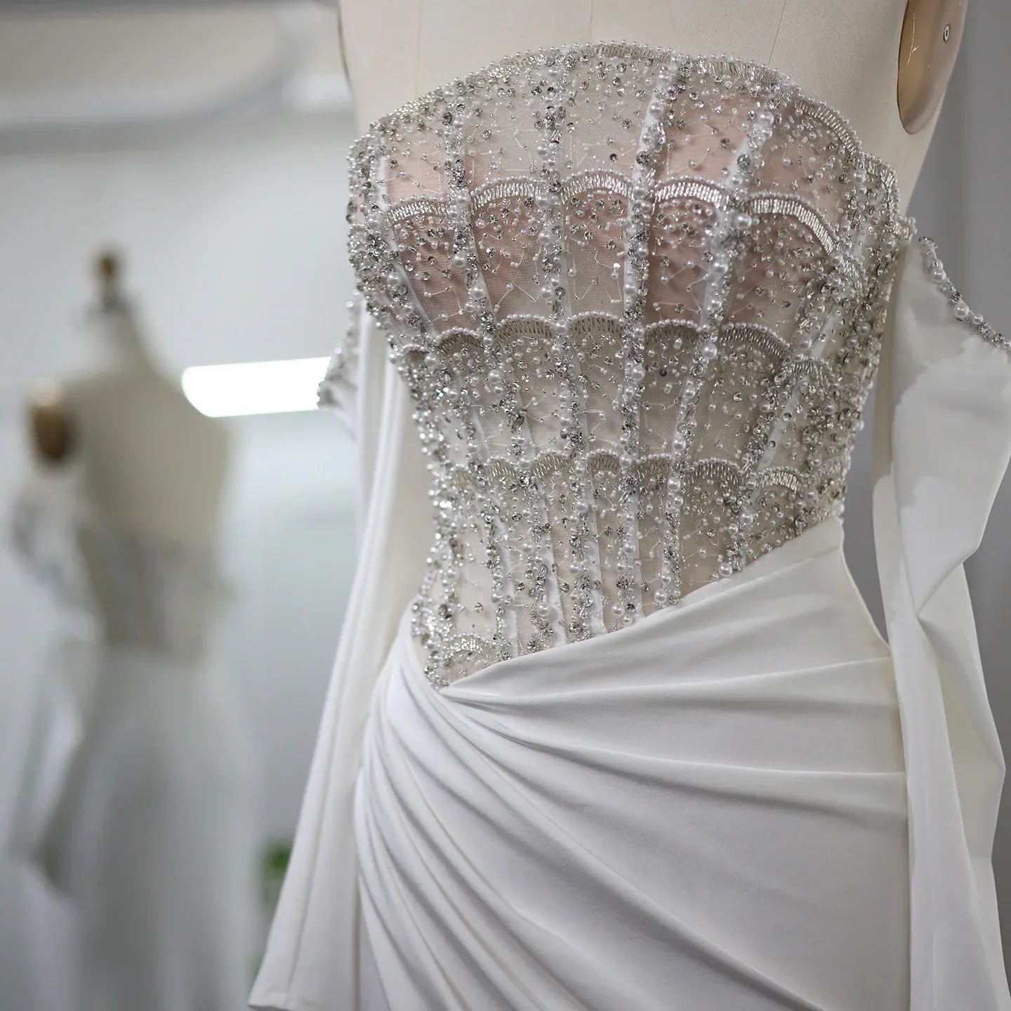 Luxury Mermaid White Evening Dress with High Slit SS416