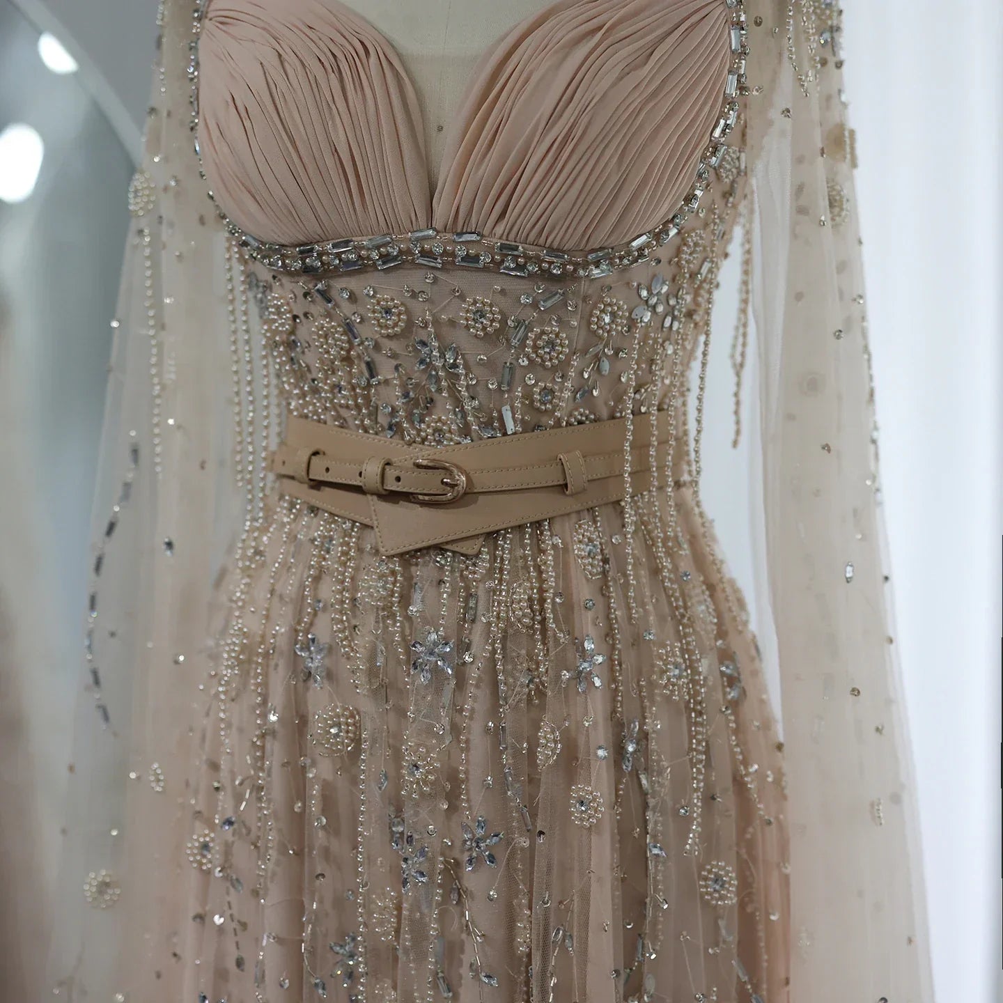 Luxury Beaded Tassel Champagne Evening Dresses with Slit SS376