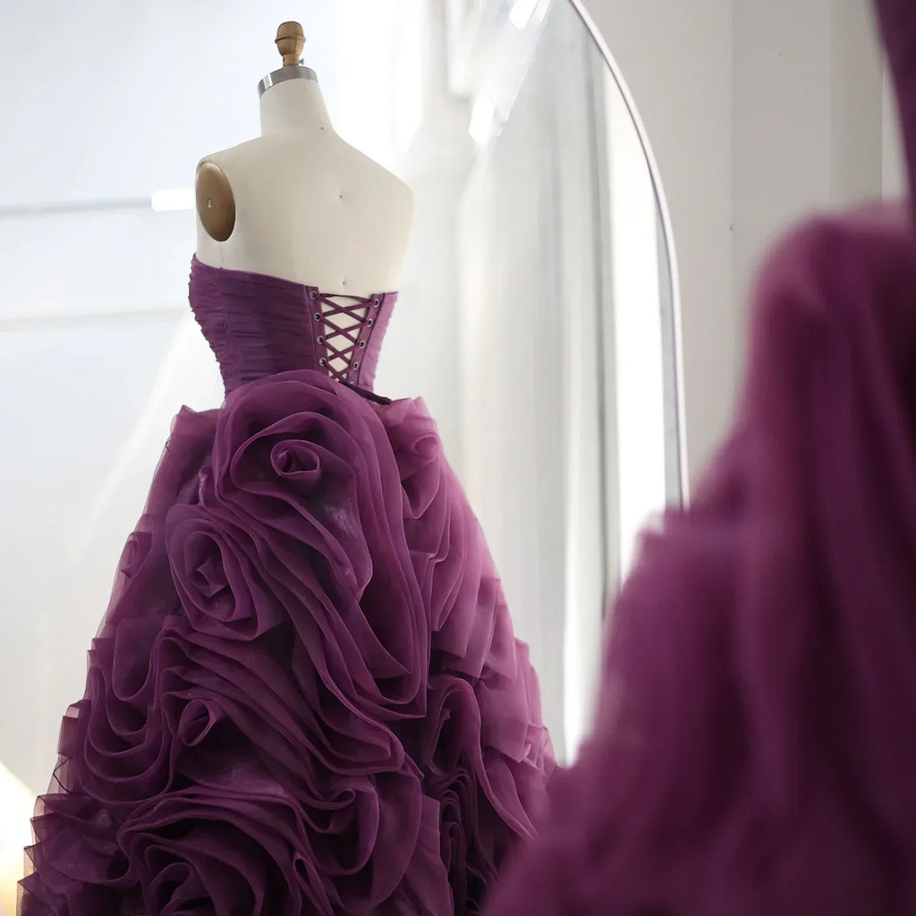 Luxury 3D Rose Flower Pink Midi Evening Dresses SS343