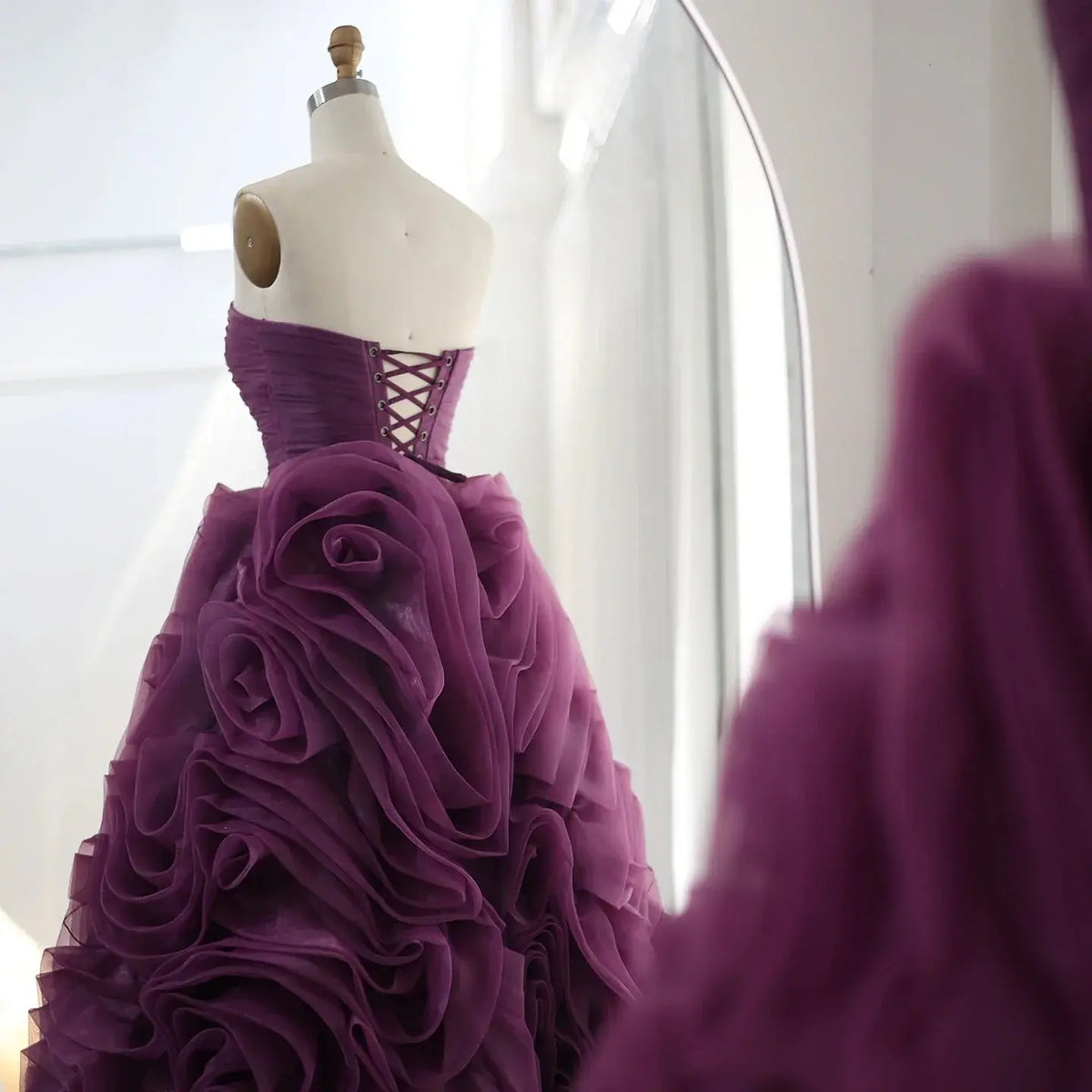 Luxury 3D Rose Flower Purple Strapless Evening Dress SF451