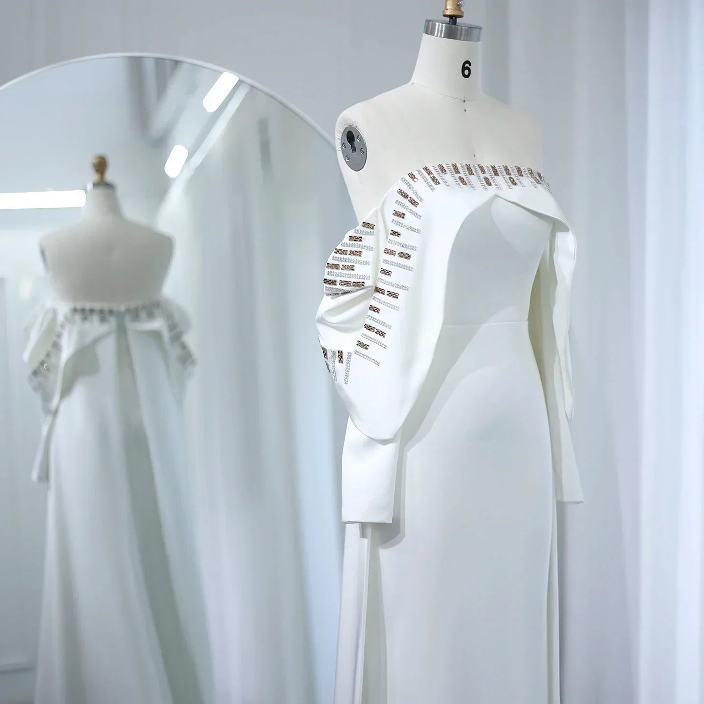 Elegant Off White Mermaid Evening Dress with Cape SF008