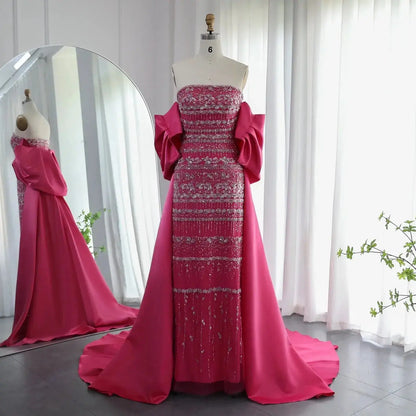 Luxury Sage Green Beaded Evening Dress with Cape SS238