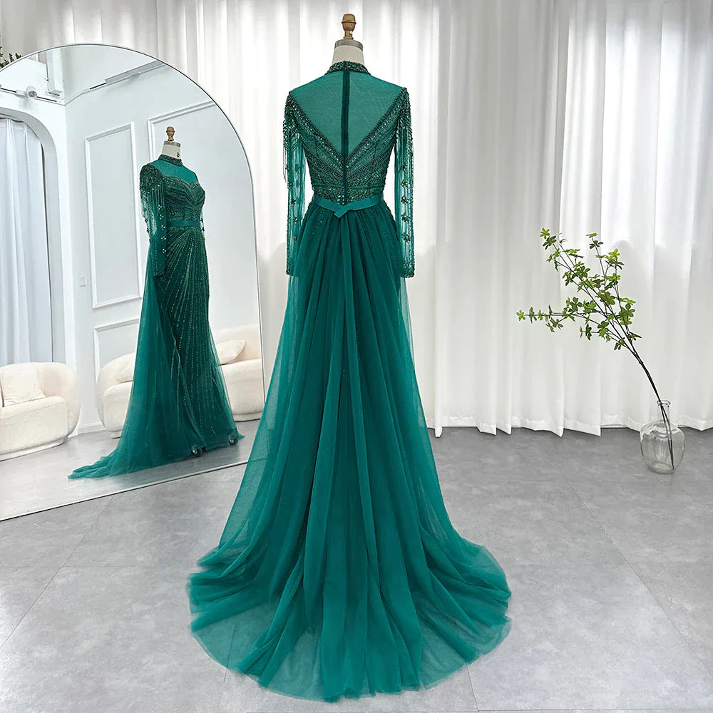 Luxury Champagne Evening Dress with Detachable Overskirt SS265