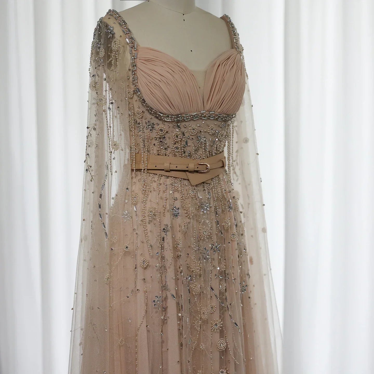 Luxury Beaded Tassel Champagne Evening Dresses with Slit SS376