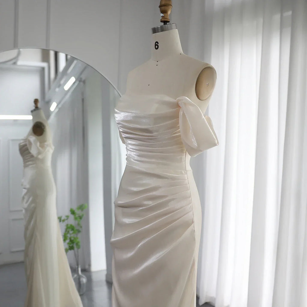 Elegant Off Shoulder Beige Mermaid Evening Dress SF001