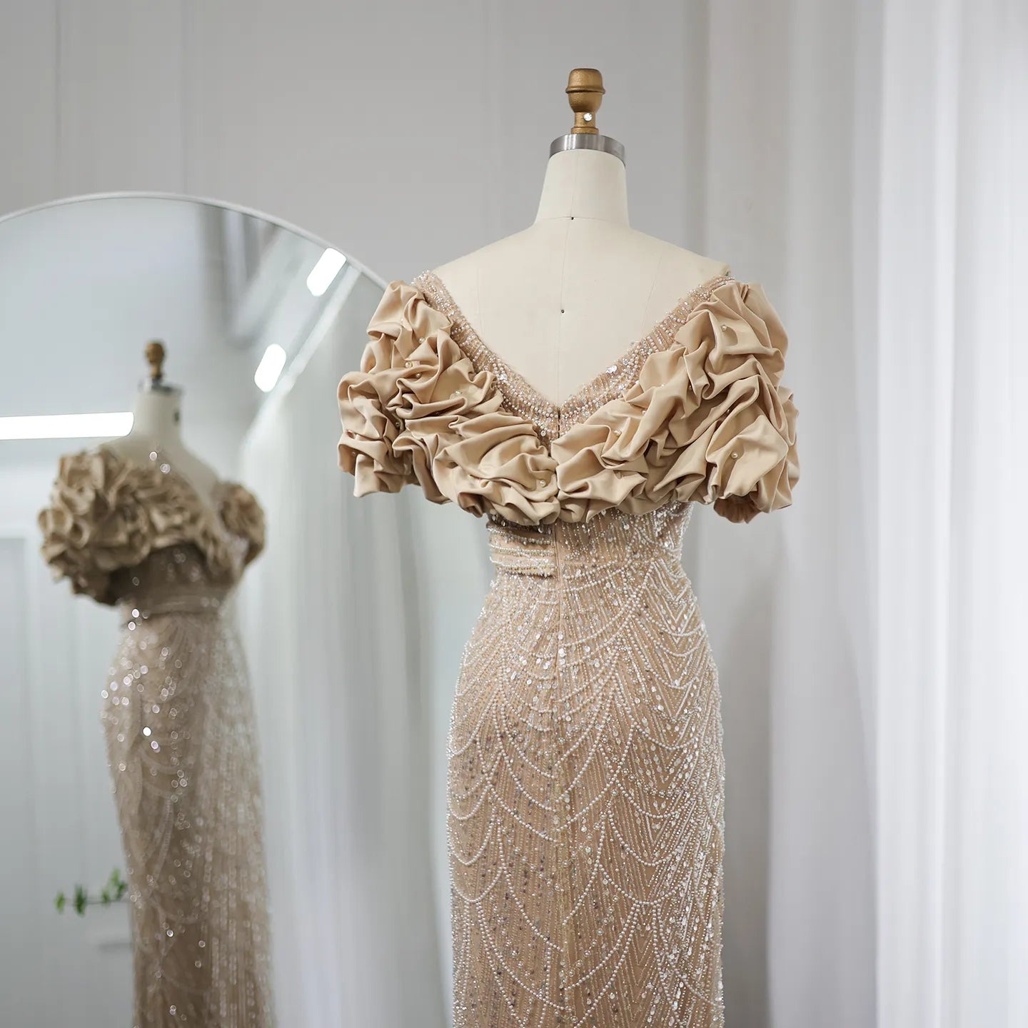 Elegant Sage Green Off Shoulder Mermaid Evening Dress SS288