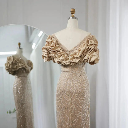 Elegant Off Shoulder Mermaid Sage Green Slit Evening Dress SS288