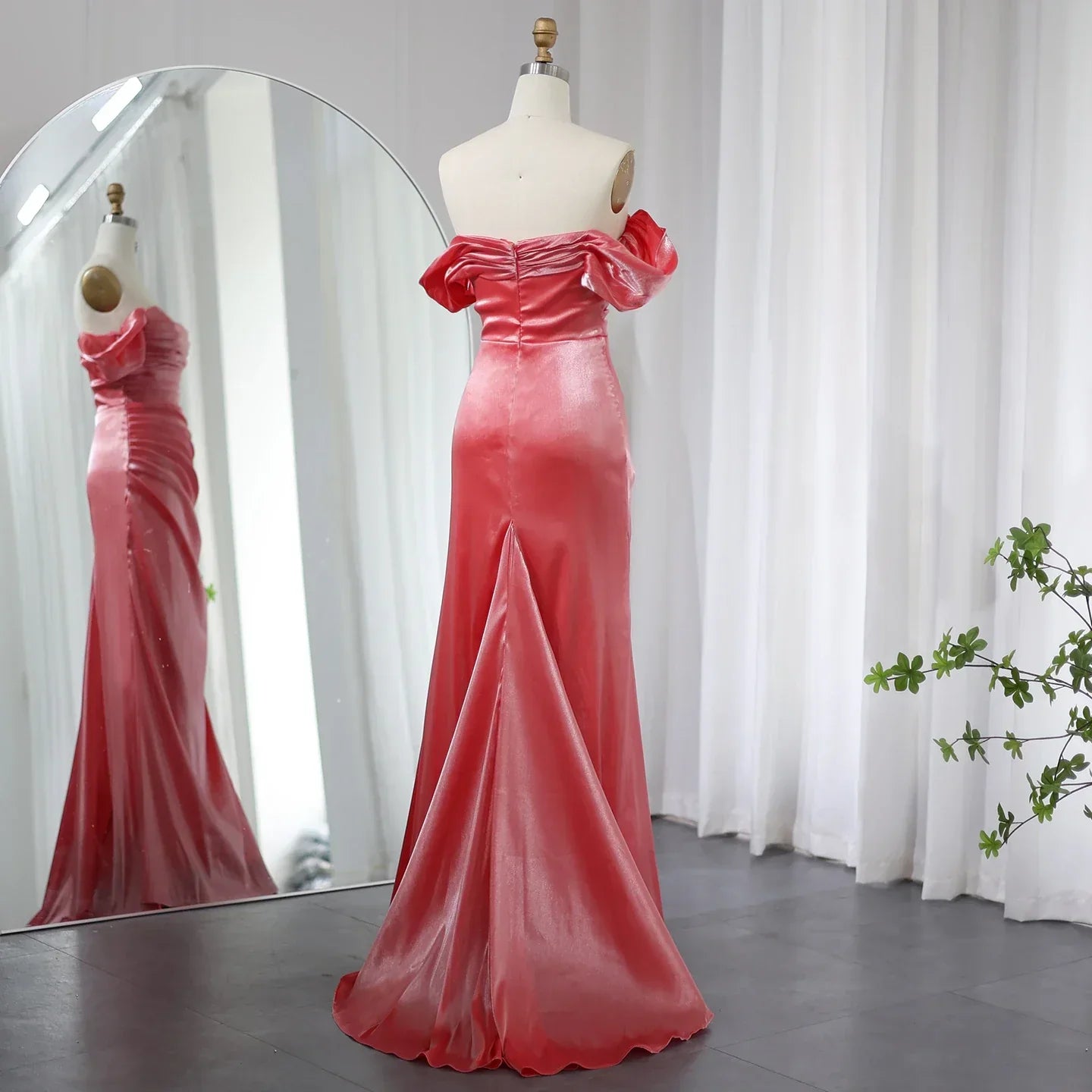 Elegant Off Shoulder Beige Mermaid Evening Dress SF001