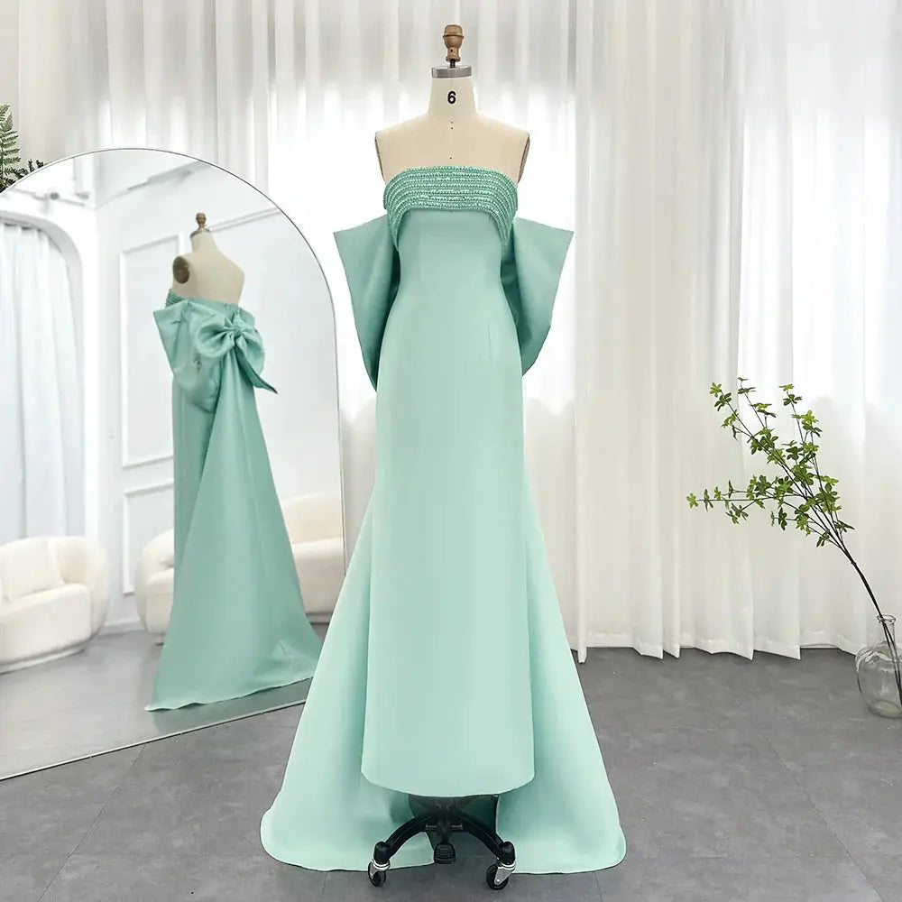 Luxury Lilac Beaded Evening Dress with Bow Cape SS319