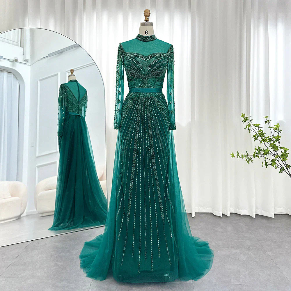 Luxury Champagne Evening Dress with Detachable Overskirt SS265