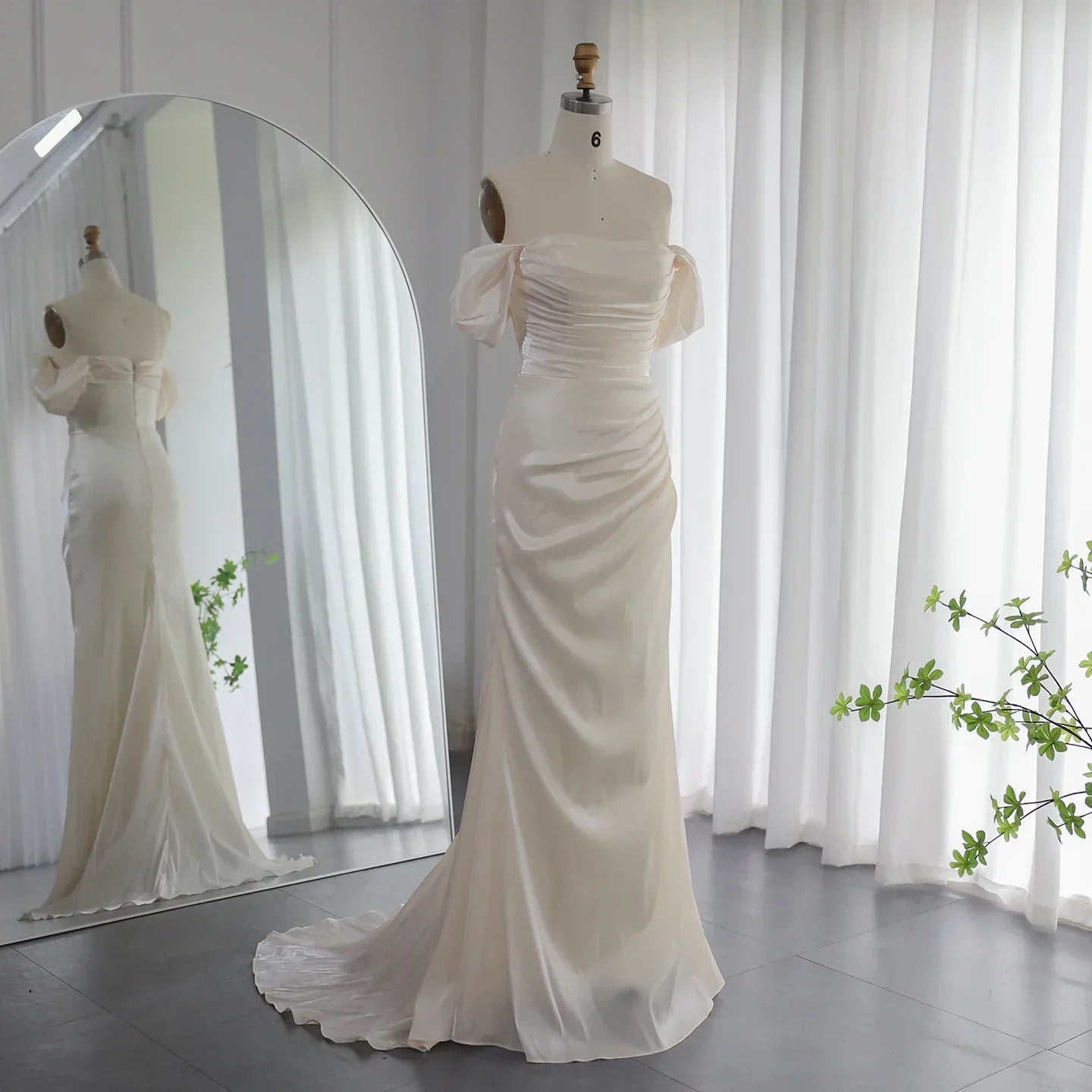 Elegant Off Shoulder Beige Mermaid Evening Dress SF001