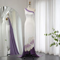 Elegant Beaded White Lilac Butterfly One Shoulder Evening Dress SS475