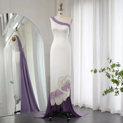 Luxury Butterfly Beaded One Shoulder White Evening Dress SS475