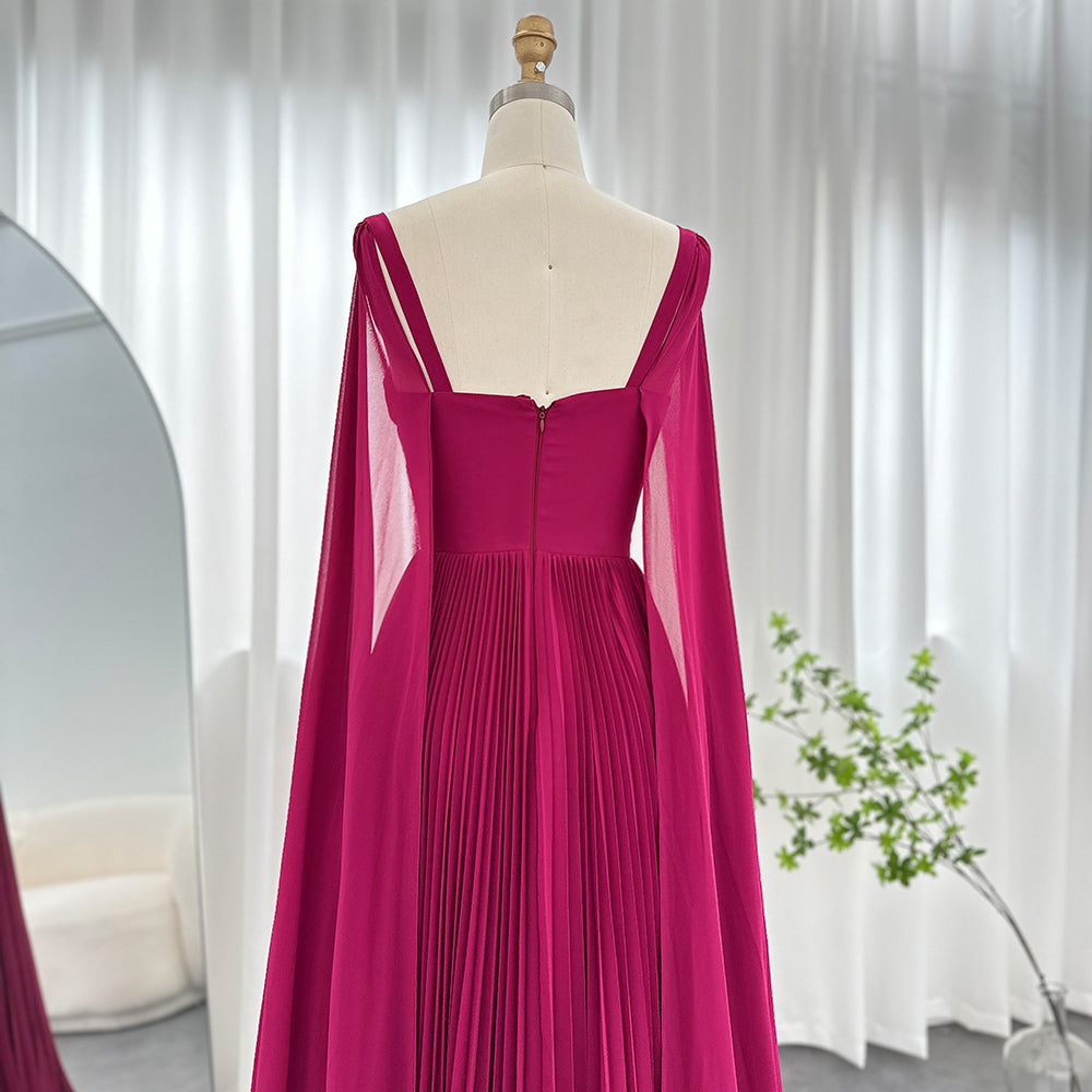 Elegant Fuchsia Chiffon Evening Dresses with Cape Sleeves SF090