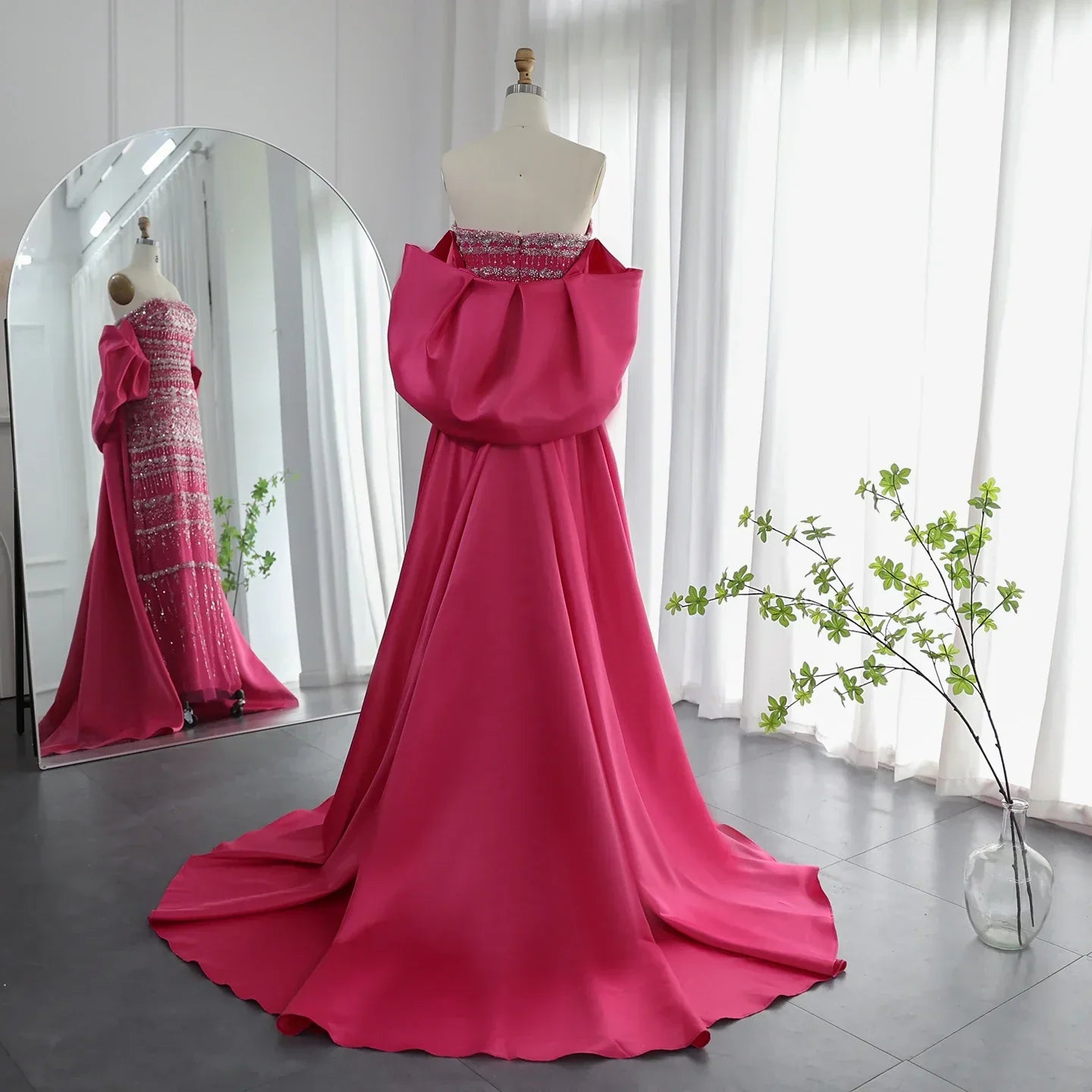 Luxury Beaded Sage Green Evening Dresses with Cape SS238