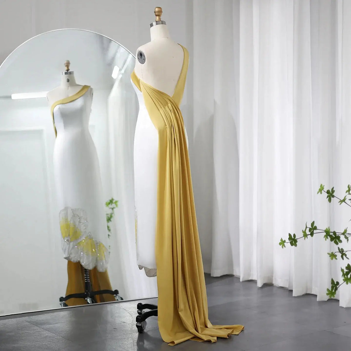 Luxury Butterfly Beaded One Shoulder White Evening Dress SS475