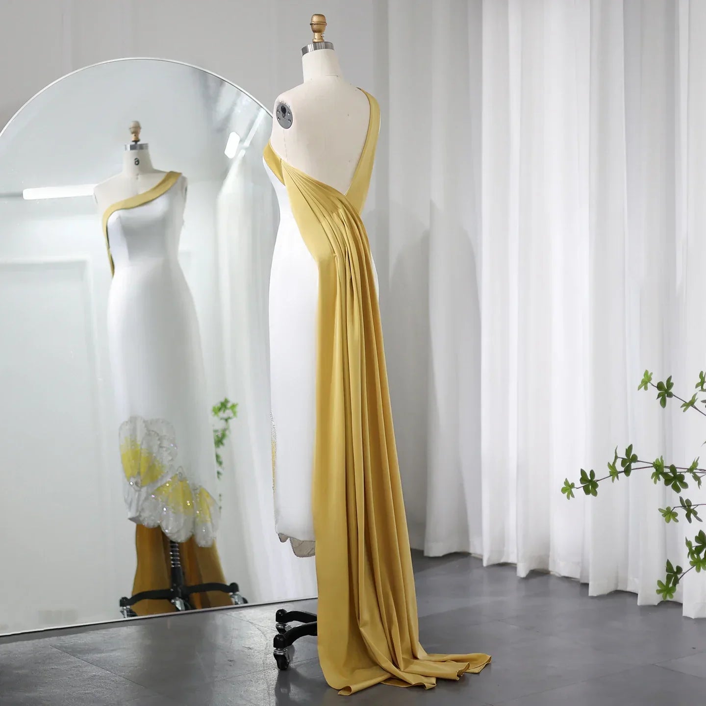 Elegant Beaded White Lilac Butterfly One Shoulder Evening Dress SS475