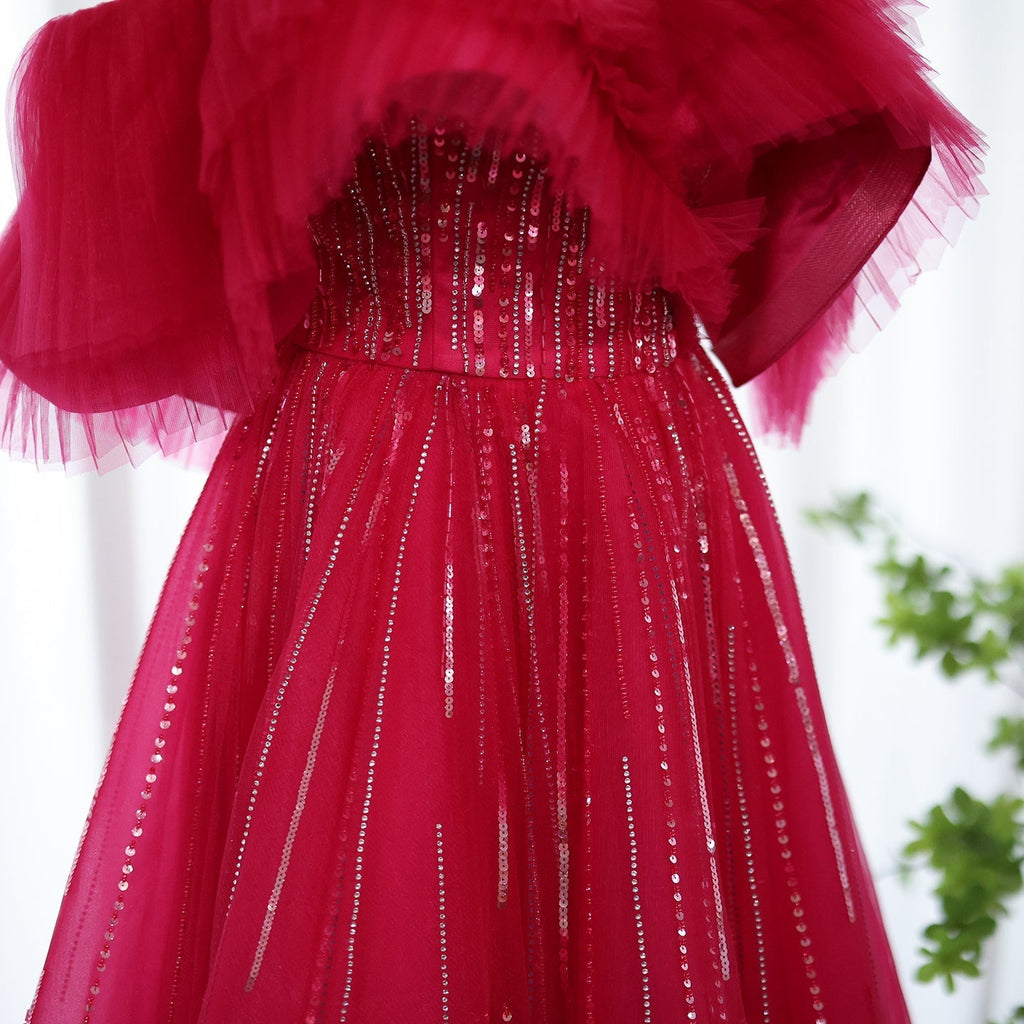 Luxury Fuchsia Off Shoulder A-Line Evening Dress SS390