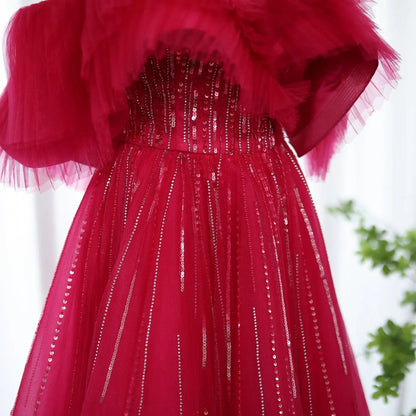 Luxury Off Shoulder Ball Gown Fuchsia Evening Dress SS390