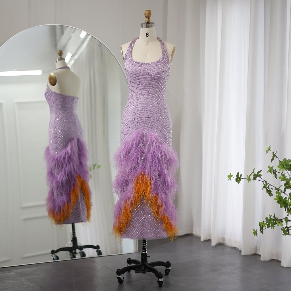 Luxury Feathers Lilac Crystal Mermaid Evening Dresses SS473