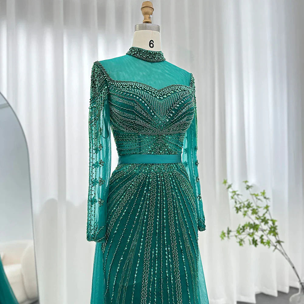 Luxury Champagne Evening Dress with Detachable Overskirt SS265