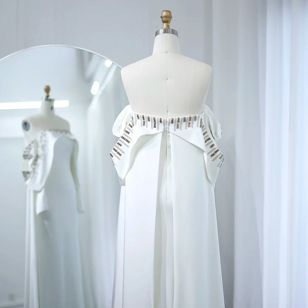 Elegant Off White Mermaid Evening Dress with Cape SF008